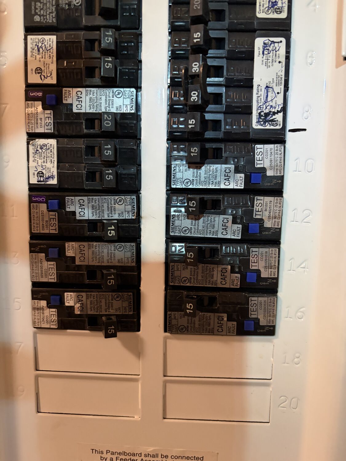 Labeled breaker panel inspected during a repair by All Current Electric